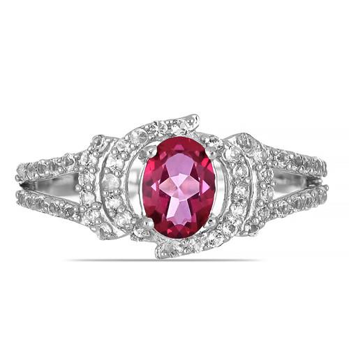 BUY REAL PINK TOPAZ GEMSTONE CLASSIC RING IN STERLING SILVER